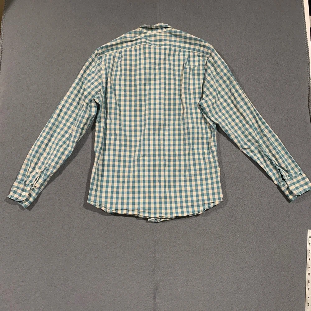 VTG‎ J.Crew Flex Washed Shirt Mens M Classic Fit Teal Gingham Check Button Down